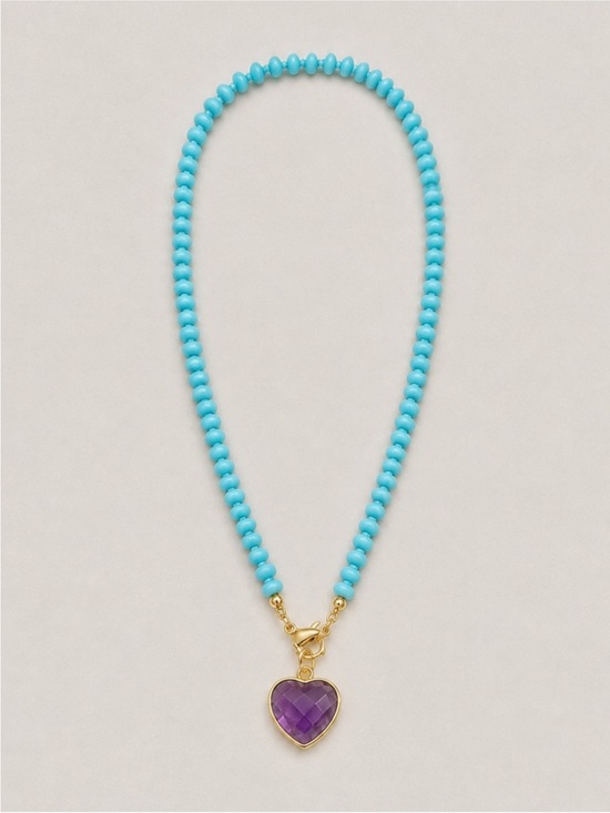 Anthropologie Jewelry - New! Blue Beaded Purple Heart Necklace NWOT